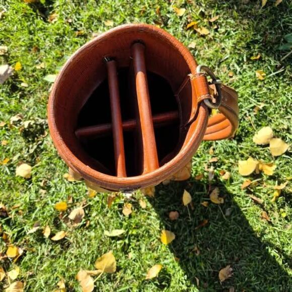 Vintage Hot-Z Brown Leather 6-Way Golf Cart Bag w/ Carry Strap - Picture 7 of 10